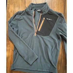 Eddie Bauer Men's Fleece 1/4 Zip Pullover Sweater Size S Gray Orange Accent